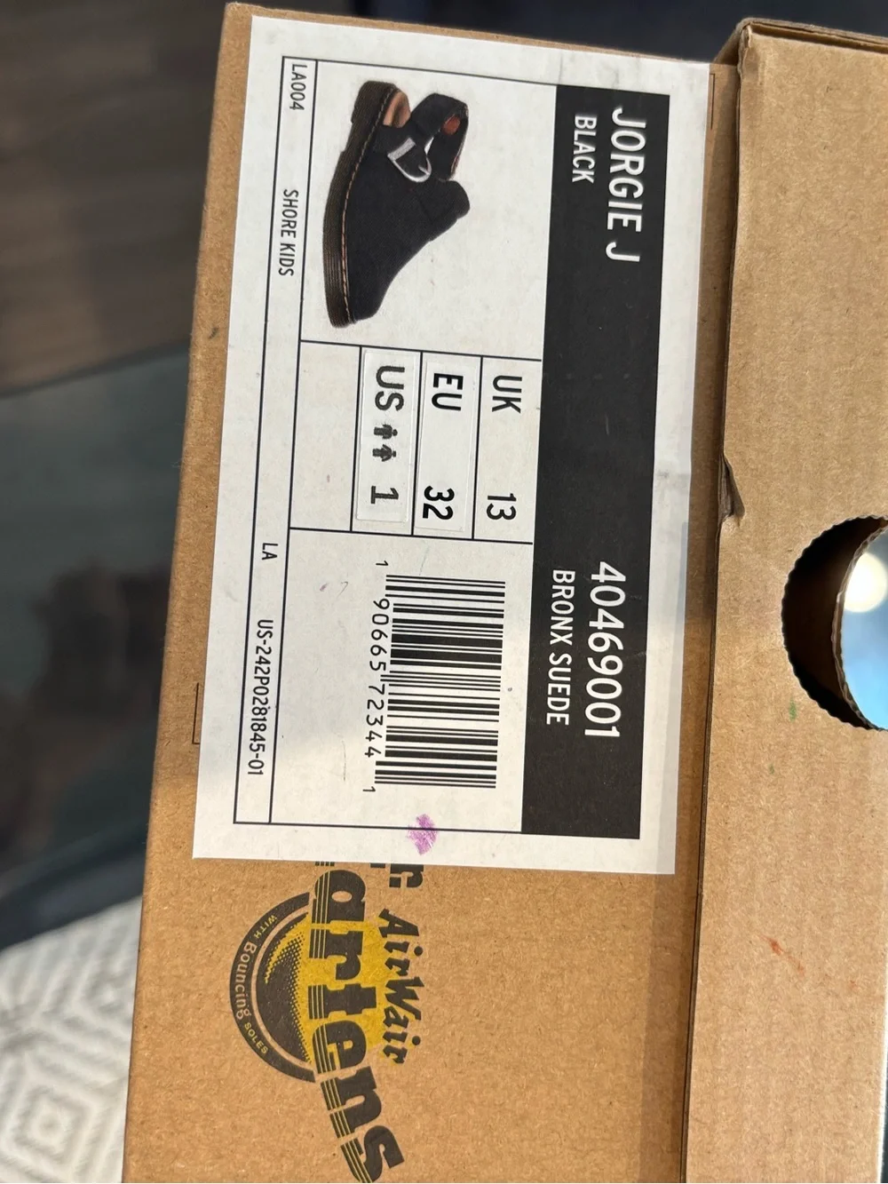 Dr. Martens Kids Black Suede Mary Jane Strap Shoes